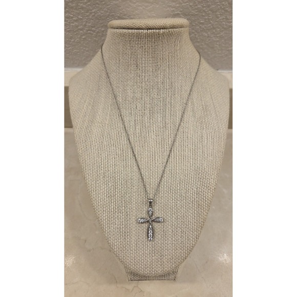 Sterling Jewelry - Vintage Sterling Silver & CZ Cross Pendant On Sterling 18" Necklace